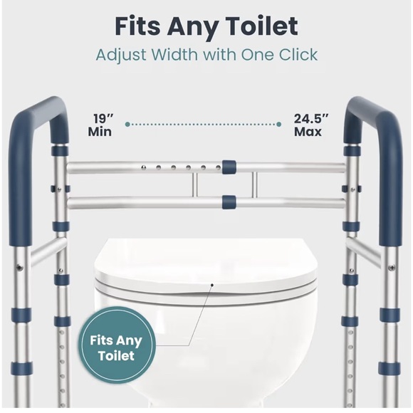Adjustable Toilet Safety Rail with Blue Handles - Picture 2 of 5